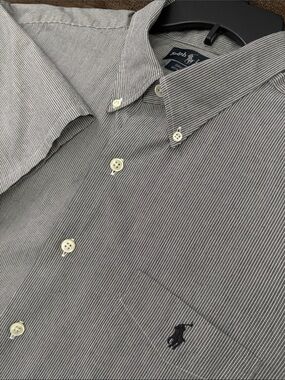 Ralph Lauren Vintage Short-Sleeve Button-Down Shirt in Gray Pinstripe Size XL